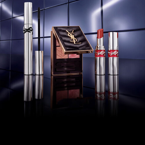 Perfume YSL Black Opium, pintalabios y base de maquillaje All Hours