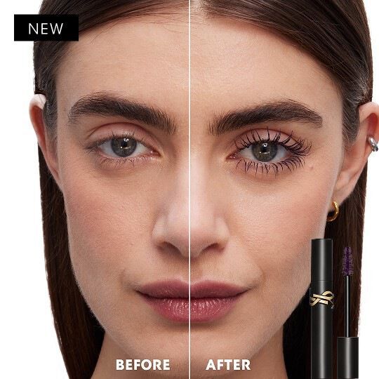 Comparacion del antes y despues: pestanas naturales a la izquierda y pestanas con volumen y longitud tras aplicar mascara negra a la derecha.