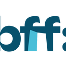 Logotipo "bff: FRAUEN GEGEN GEWALT E.V." en letras burdeos y dos puntos azules, en un circulo blanco.