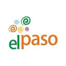 Logotipo "elpaso" con espirales de colores encima, en un circulo blanco. "el" en verde y "paso" en naranja.