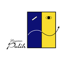 Logotipo "Yayasan Pulih" con una caja bicolor (azul y amarillo) que muestra simbolos emocionales abstractos, y el nombre en escritura cursiva, en un circulo blanco.