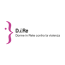Logotipo "D.i.Re Donne in Rete contro la violenza" con un punto y un corchete estilizado de color rosa-purpura, en un circulo blanco.