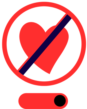 Icono de corazon rojo prohibido con un boton de interruptor debajo.