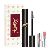 Juego de regalo de la mascara YSL Lash Clash con mascara de pestanas negra, barra de labios rosa en miniatura y estuche Navideno.