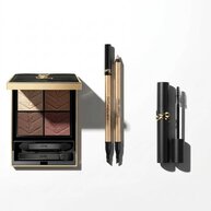 Productos de maquillaje de ojos YSL sobre fondo blanco