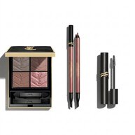 Productos de maquillaje de ojos YSL sobre fondo blanco